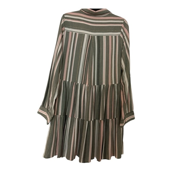 EN CRÈME dress size Large. Viscose fabric, muted green, pink and white stripe. - Picture 2 of 6